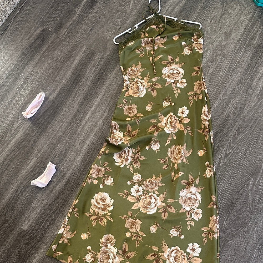 Blu Pepper Olive Floral Halter Dress